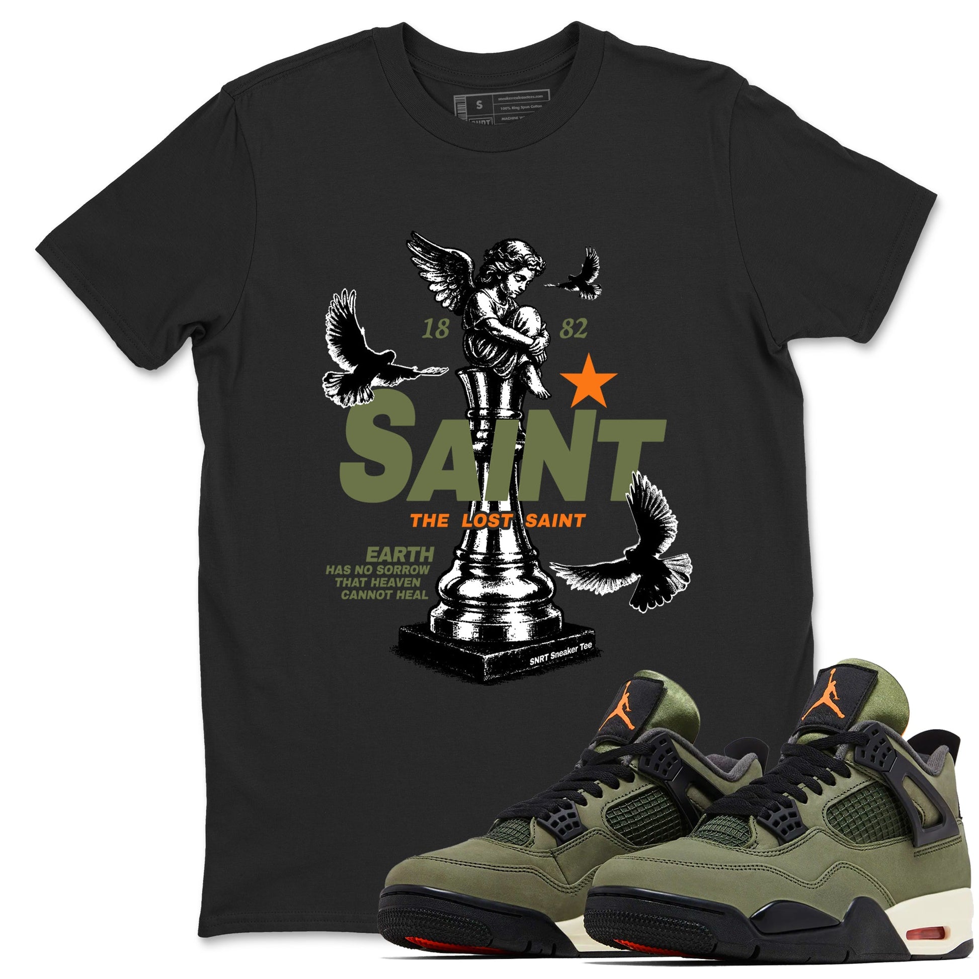 Sneaker match tees – Sneaker Tees To Match Undefeated inspired colorways Air Jordan 4 OG Olive Shoes  – The Lost Saint Tee Black 1
