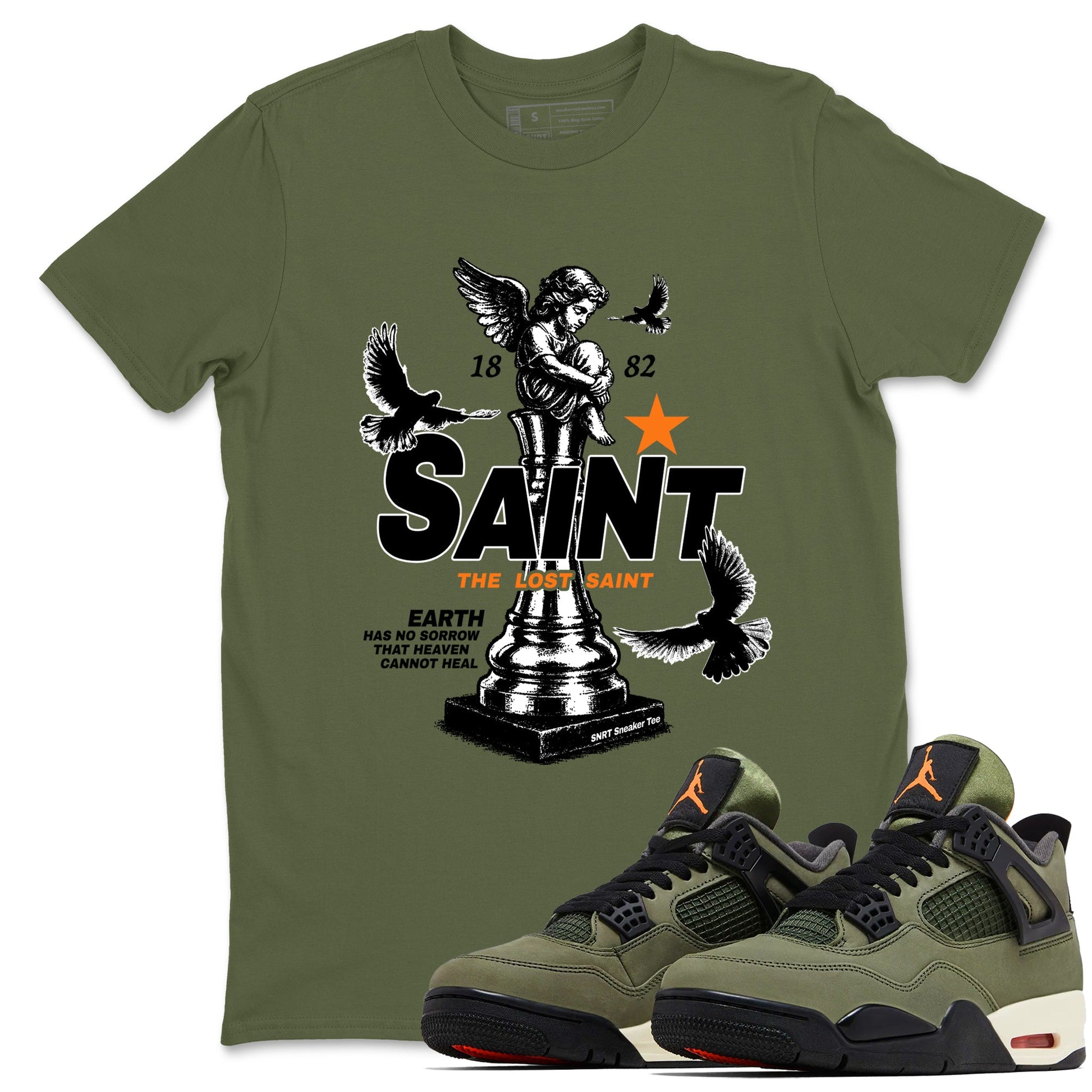 Sneaker match tees – Sneaker Tees To Match Undefeated inspired colorways Air Jordan 4 OG Olive Shoes  – The Lost Saint Tee Military Green 1