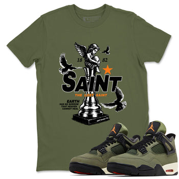 Sneaker match tees – Sneaker Tees To Match Undefeated inspired colorways Air Jordan 4 OG Olive Shoes  – The Lost Saint Tee Military Green 1