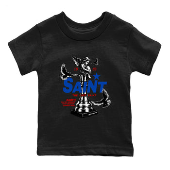 The Lost Saint baby and kids t-shirt crafted for little sneakerheads to shine with the Air Jordan 4 Rare Air sneakers, displayed in Black 2.