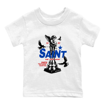 The Lost Saint baby and kids t-shirt crafted for little sneakerheads to shine with the Air Jordan 4 Rare Air sneakers, displayed in White 2.