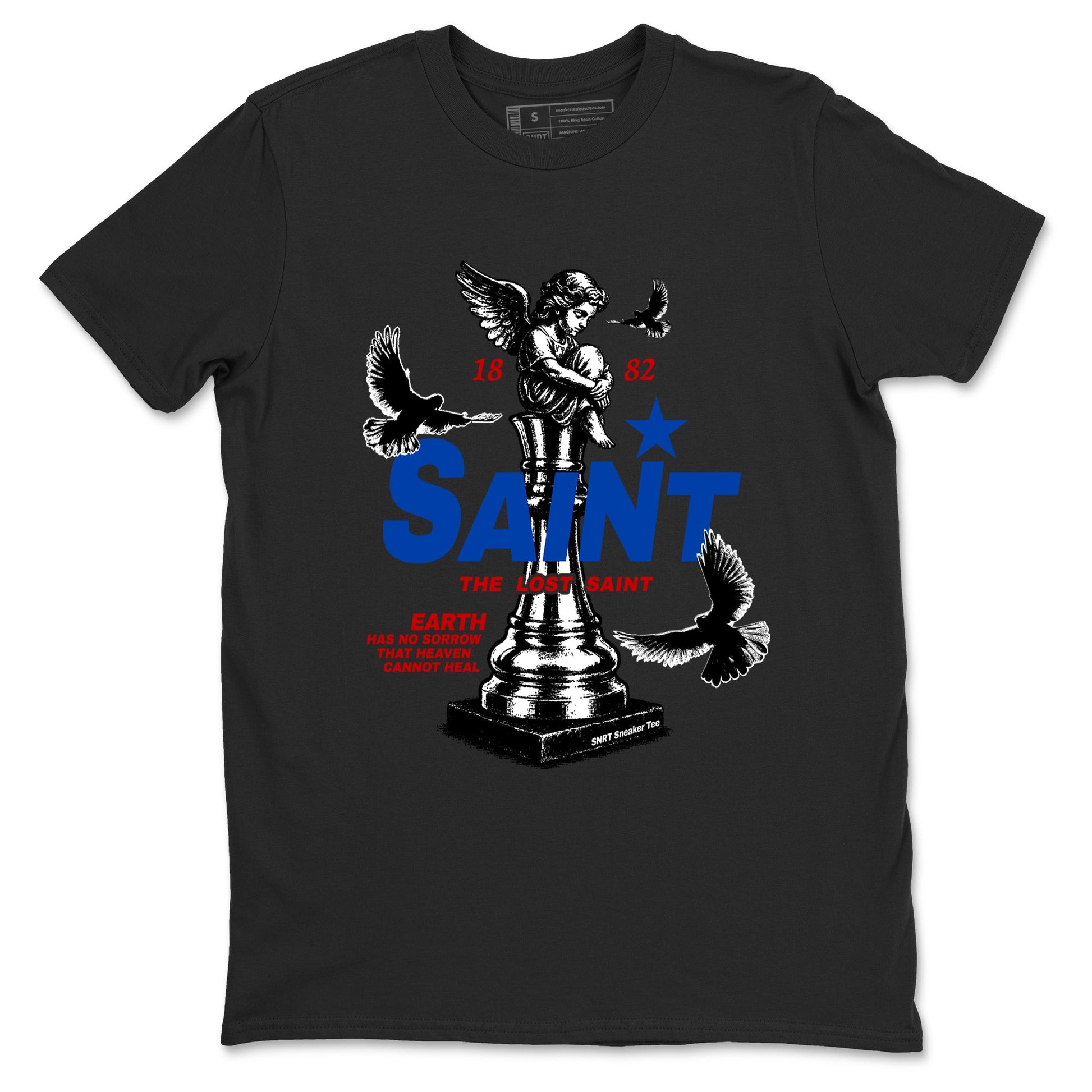 The Lost Saint sneaker match t-shirt styled to complete your fit with the Air Jordan 4 Rare Air sneakers, shown in Black 2.