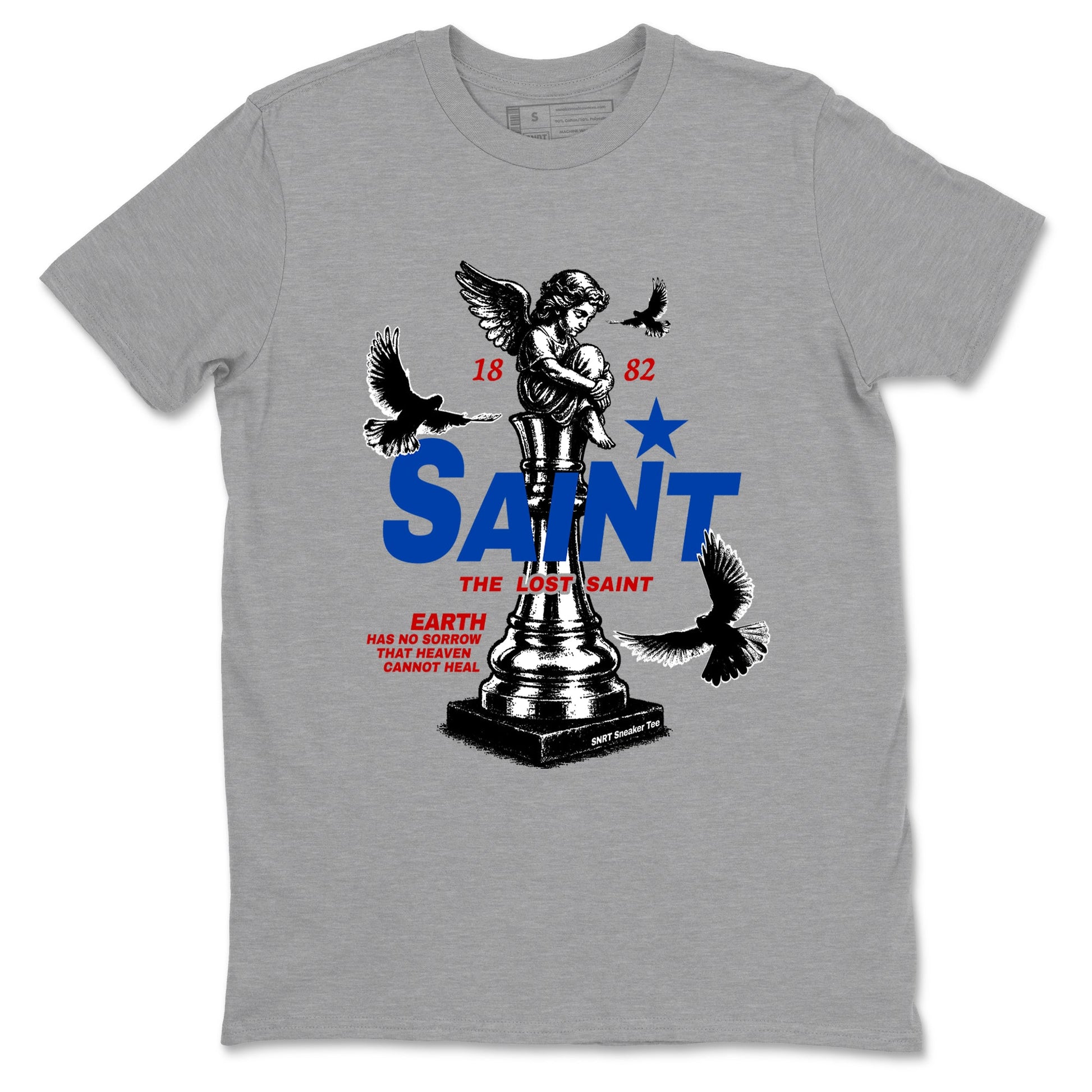 The Lost Saint sneaker match t-shirt styled to complete your fit with the Air Jordan 4 Rare Air sneakers, shown in Heather Grey 2.