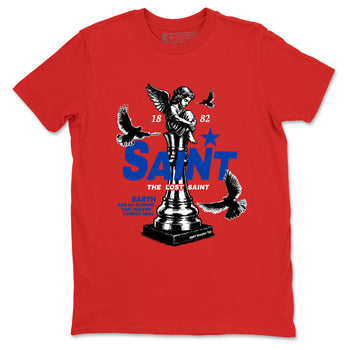 The Lost Saint sneaker match t-shirt styled to complete your fit with the Air Jordan 4 Rare Air sneakers, shown in Red 2.