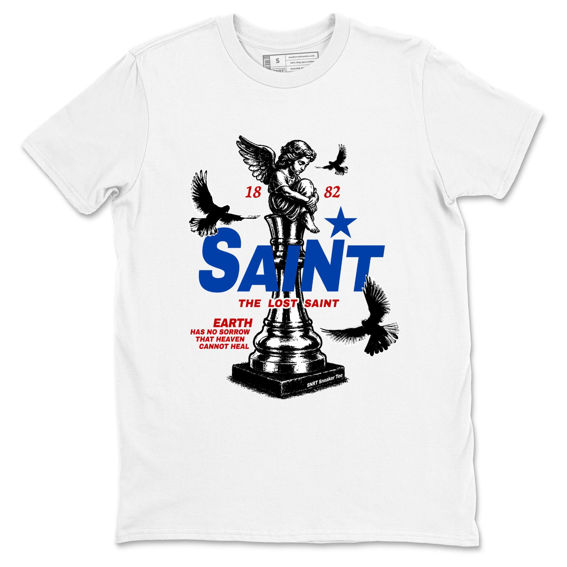 The Lost Saint sneaker match t-shirt styled to complete your fit with the Air Jordan 4 Rare Air sneakers, shown in White 2.