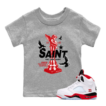 5s Fire Red Sneaker match tees – Sneaker Tees To Match Jordan 5 Retro Fire Red Sneakers – The Lost Saint Kids Graphic T-Shirt Heather Grey 1