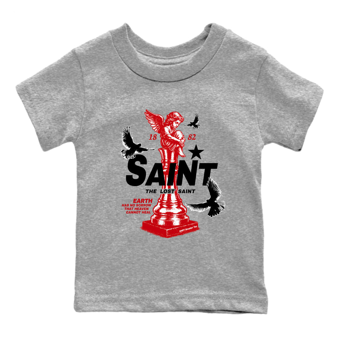 5s Fire Red Sneaker match tees – Sneaker Tees To Match Jordan 5 Retro Fire Red Sneakers – The Lost Saint Kids Graphic T-Shirt Heather Grey 2