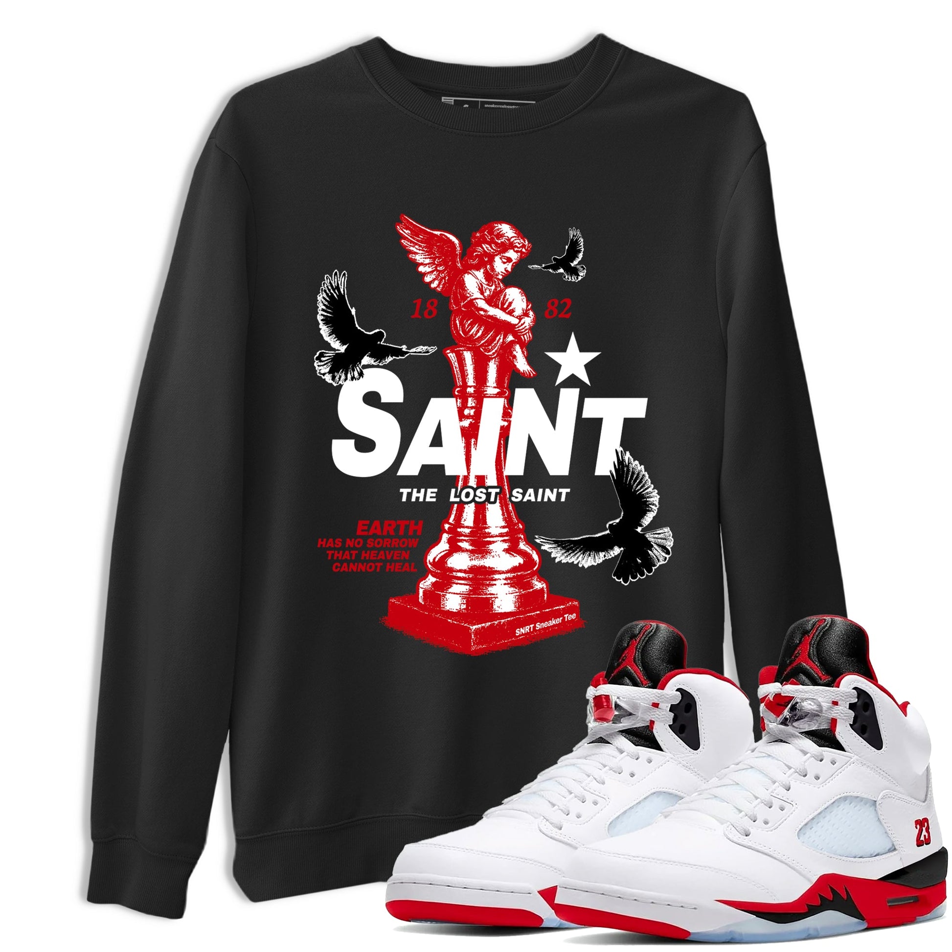 5s Fire Red Sneaker match tees – Sneaker Tees To Match Jordan 5 Retro Fire Red Sneakers – The Lost Saint Graphic Tee Black 1