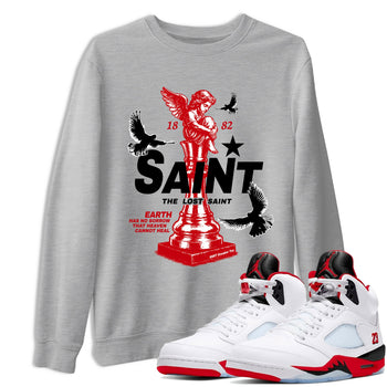 5s Fire Red Sneaker match tees – Sneaker Tees To Match Jordan 5 Retro Fire Red Sneakers – The Lost Saint Graphic Tee Heather Grey 1