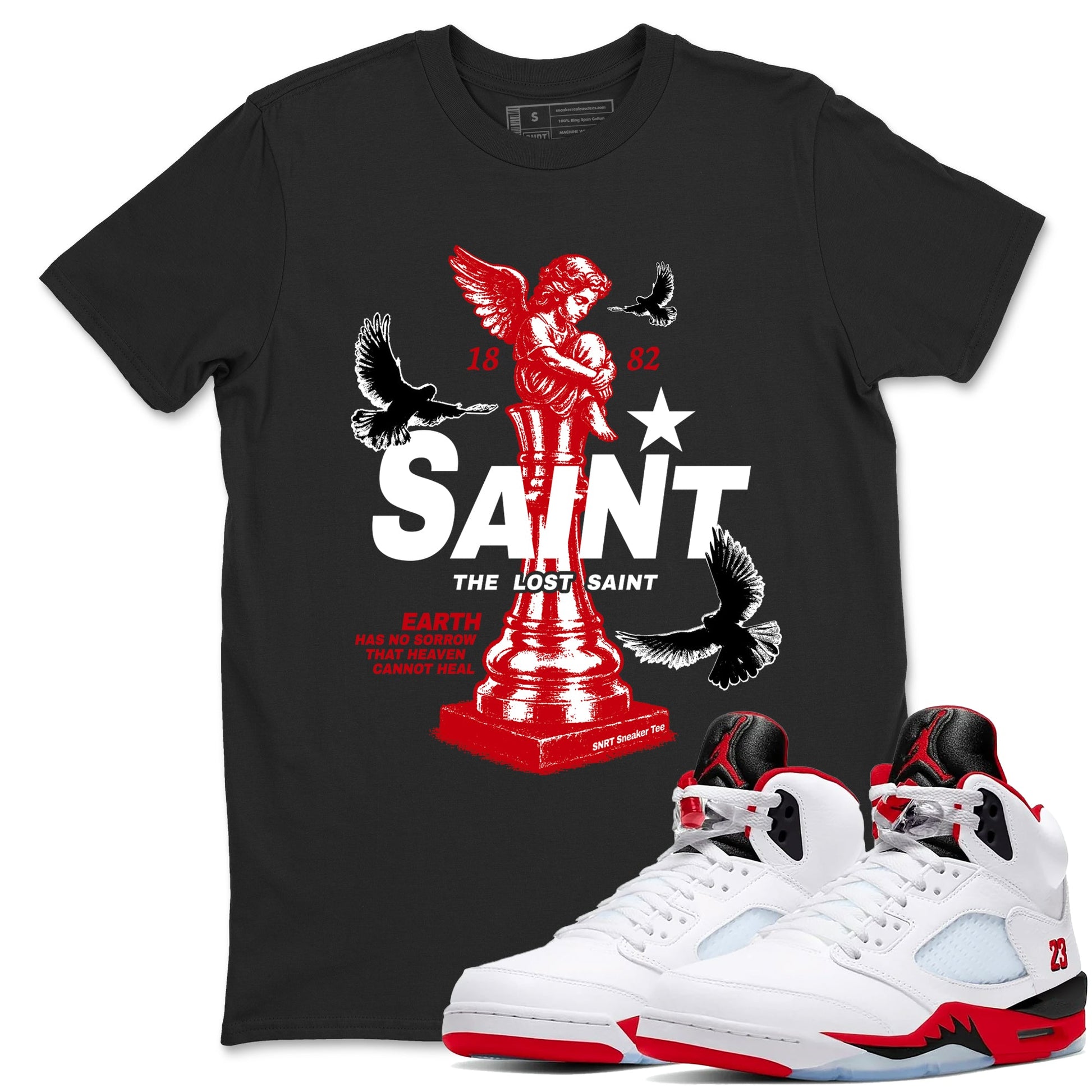 5s Fire Red Sneaker match tees – Sneaker Tees To Match Jordan 5 Retro Fire Red Sneakers – The Lost Saint Graphic Tee Black 1