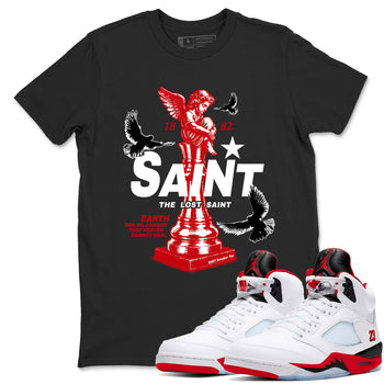 5s Fire Red Sneaker match tees – Sneaker Tees To Match Jordan 5 Retro Fire Red Sneakers – The Lost Saint Graphic Tee Black 1