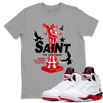 5s Fire Red Sneaker match tees – Sneaker Tees To Match Jordan 5 Retro Fire Red Sneakers – The Lost Saint Graphic Tee Heather Grey 1