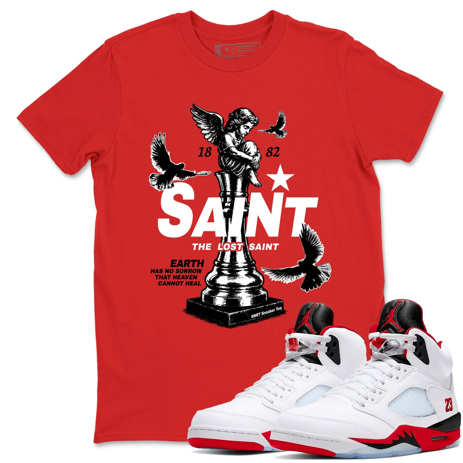5s Fire Red Sneaker match tees – Sneaker Tees To Match Jordan 5 Retro Fire Red Sneakers – The Lost Saint Graphic Tee Red 1