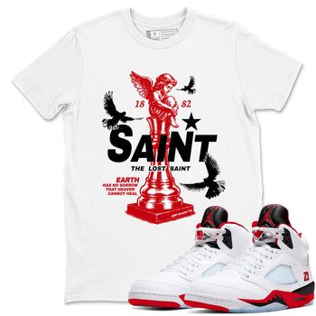 5s Fire Red Sneaker match tees – Sneaker Tees To Match Jordan 5 Retro Fire Red Sneakers – The Lost Saint Graphic Tee White 1