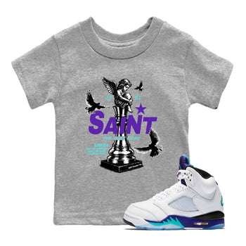 Air Jordan 5 Grape t-shirts to match jordans The Lost Saint sneaker match tees Air Jordan 5 Grape graphic tee for sneakerheads SNRT Sneaker Tees Youth Baby Heather Grey 1 tee