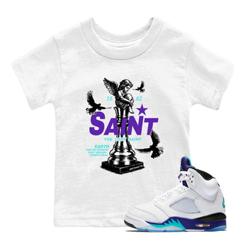 Air Jordan 5 Grape t-shirts to match jordans The Lost Saint sneaker match tees Air Jordan 5 Grape graphic tee for sneakerheads SNRT Sneaker Tees Youth Baby White 1 tee