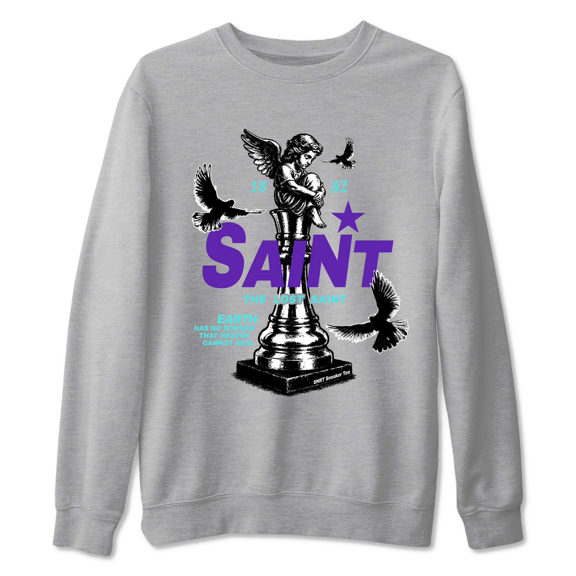 Air Jordan 5 Grape t-shirts to match jordans The Lost Saint sneaker match tees Air Jordan 5 Grape graphic tee for sneakerheads SNRT Sneaker Tees unisex cotton Heather Grey 2 shirts