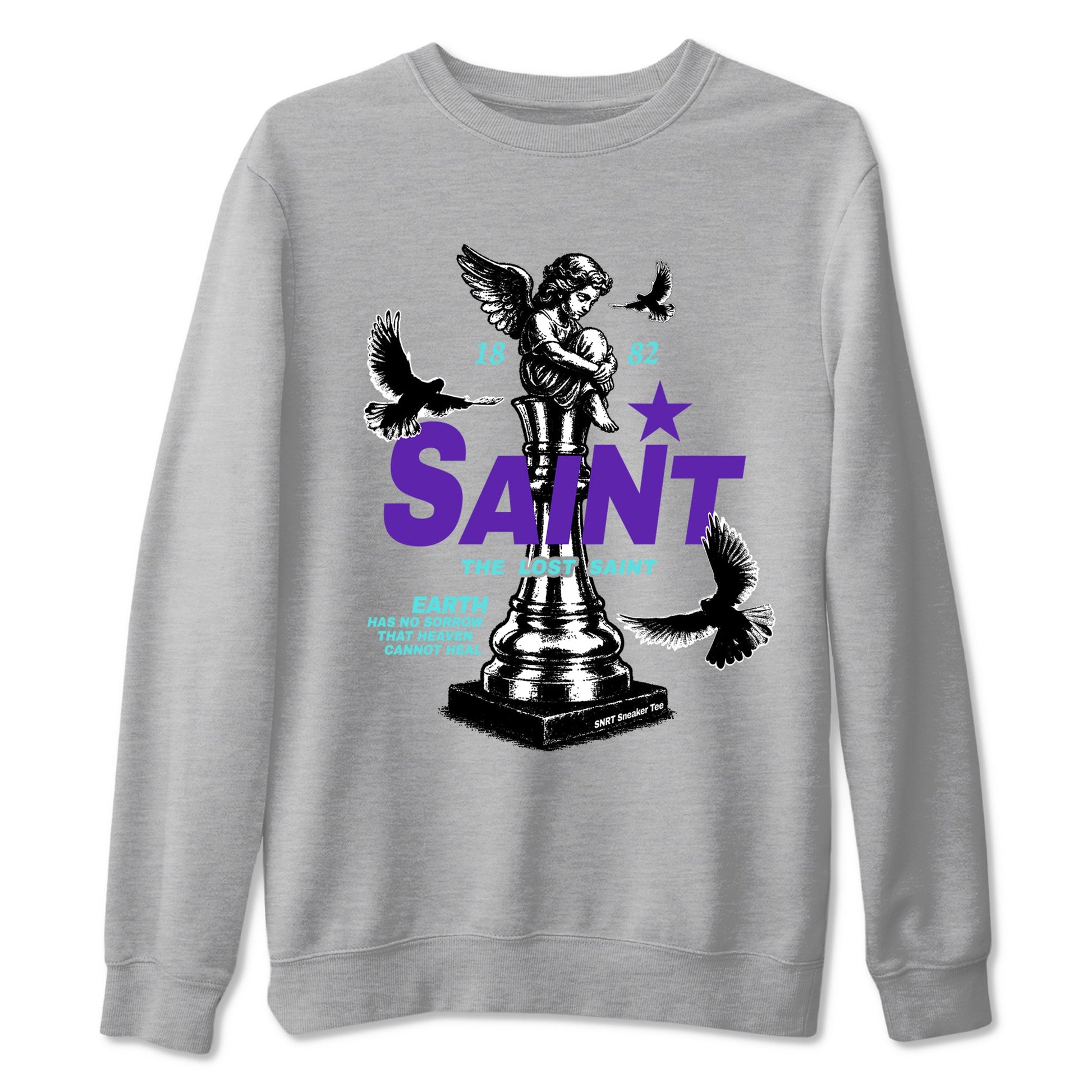 Air Jordan 5 Grape t-shirts to match jordans The Lost Saint sneaker match tees Air Jordan 5 Grape graphic tee for sneakerheads SNRT Sneaker Tees unisex cotton Heather Grey 2 shirts