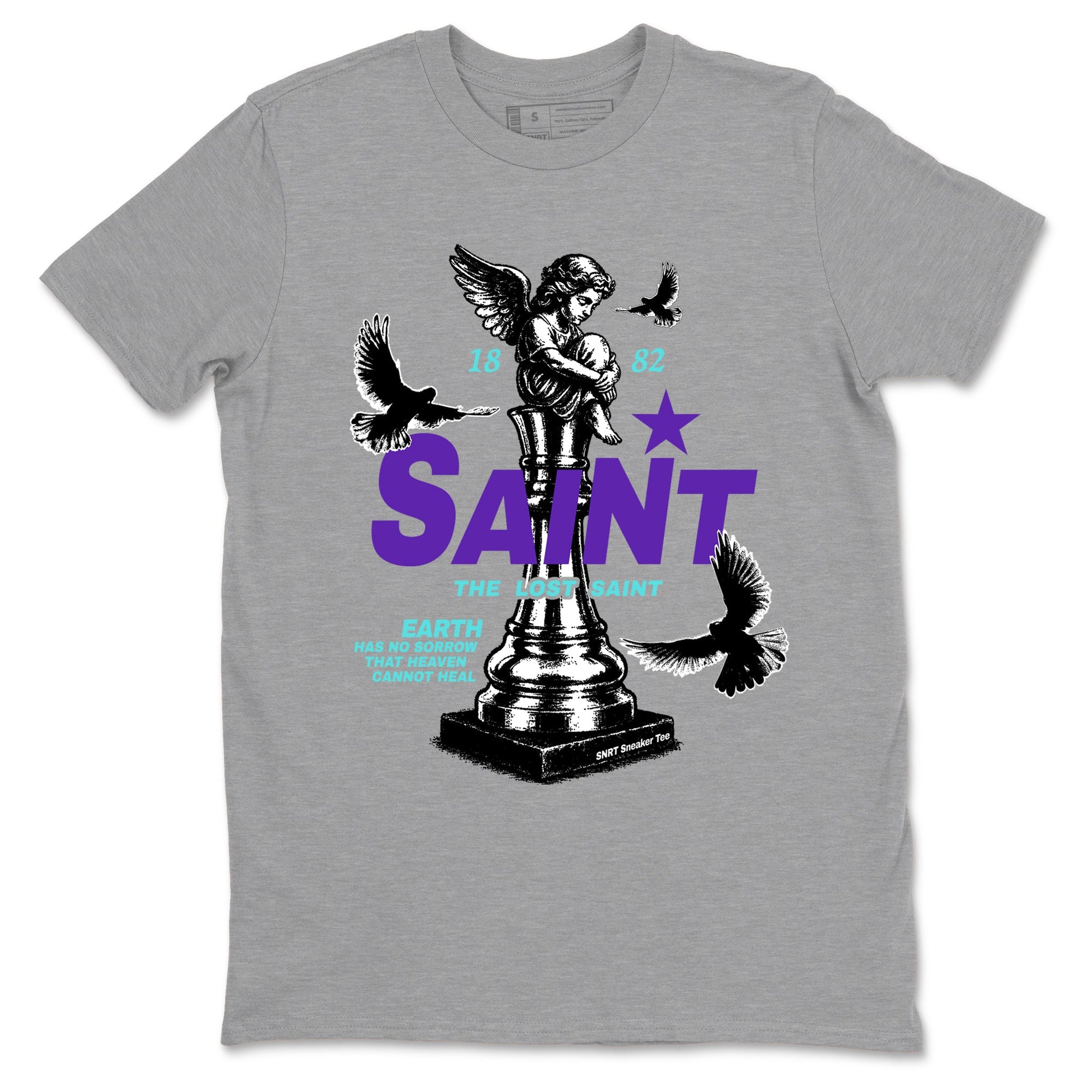 Air Jordan 5 Grape t-shirts to match jordans The Lost Saint sneaker match tees Air Jordan 5 Grape graphic tee for sneakerheads SNRT Sneaker Tees unisex cotton Heather Grey 2 shirts