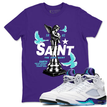 Air Jordan 5 Grape t-shirts to match jordans The Lost Saint sneaker match tees Air Jordan 5 Grape graphic tee for sneakerheads SNRT Sneaker Tees unisex cotton Purple 1 shirts