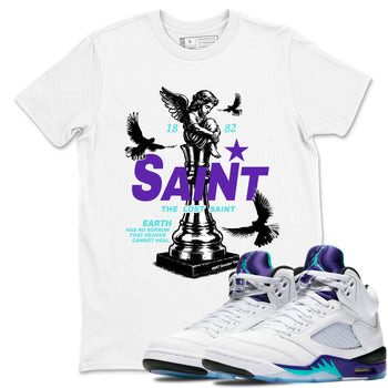 Air Jordan 5 Grape t-shirts to match jordans The Lost Saint sneaker match tees Air Jordan 5 Grape graphic tee for sneakerheads SNRT Sneaker Tees unisex cotton White 1 shirts
