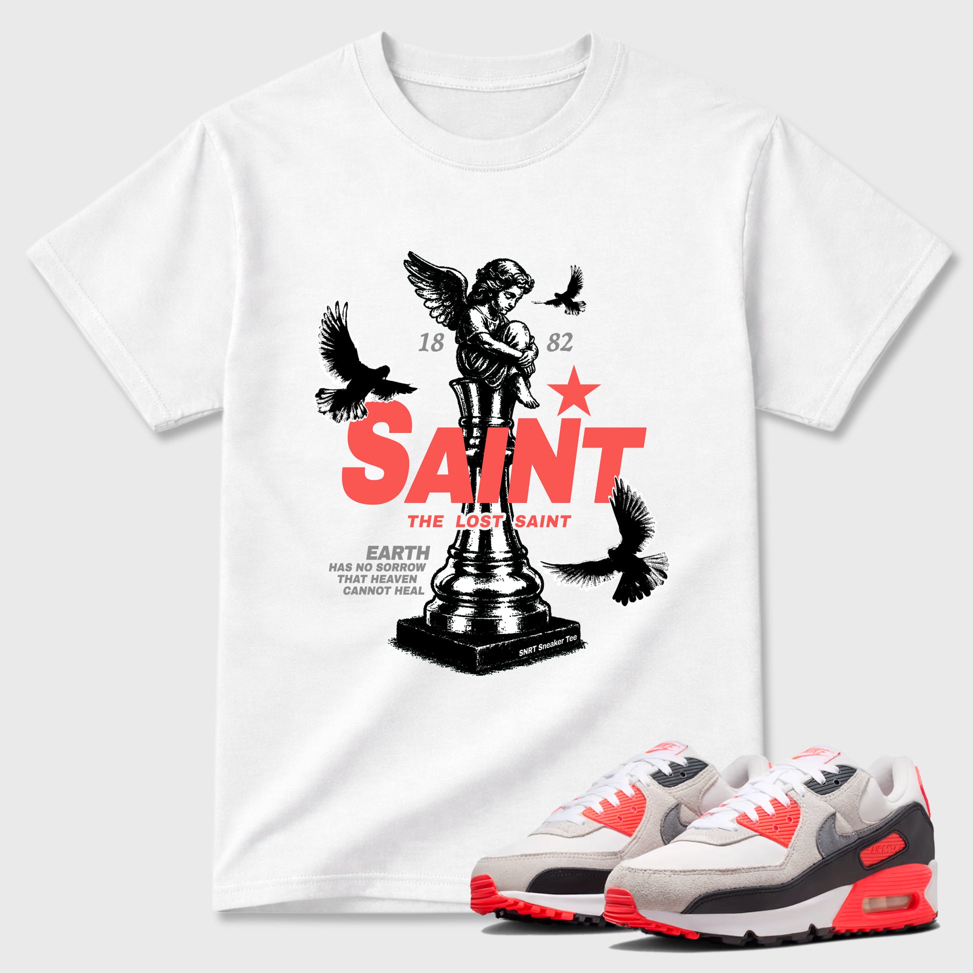 Sneaker match tees – Sneaker Tees To Match Air Max 90 Infrared Shoes – The Lost Saint Tee White 1