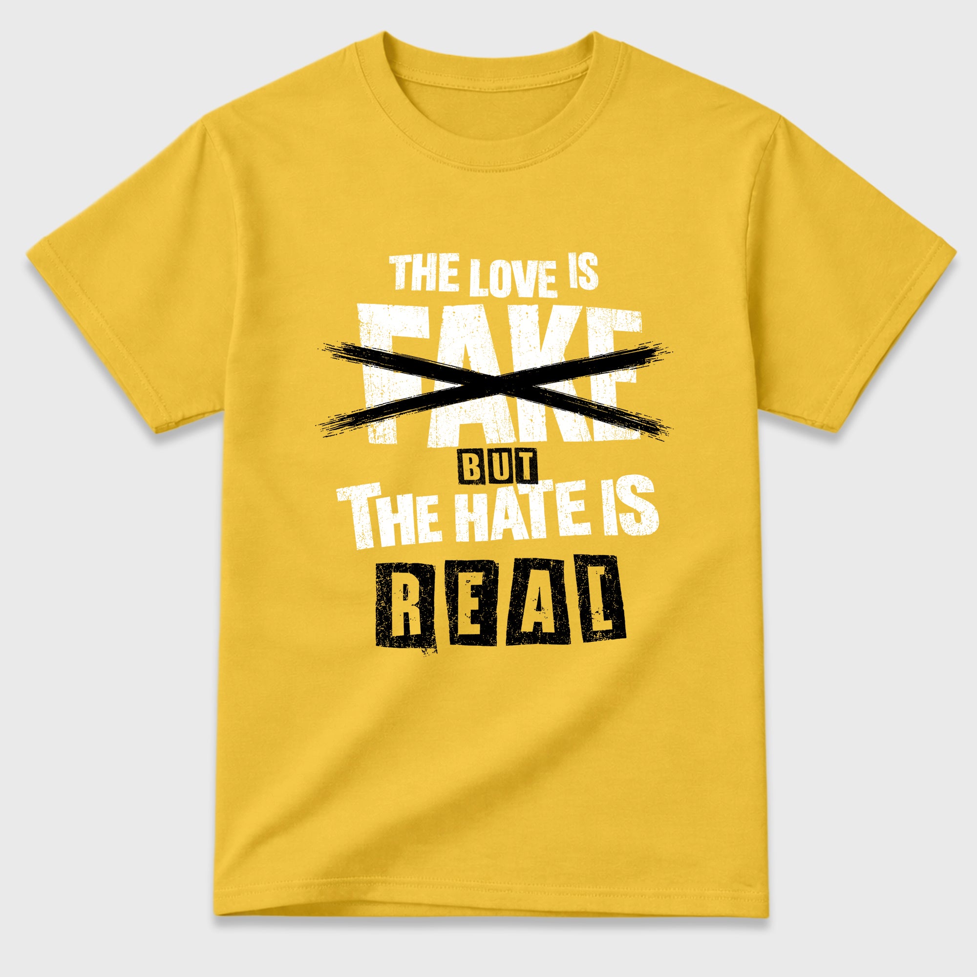 The Love is Fake But the Hate is Real Graphic T-Shirt featuring original streetwear artwork designed to match the Air Jordan 4 Tour Yellow. Daisy 2 Graphic T-Shirt.
