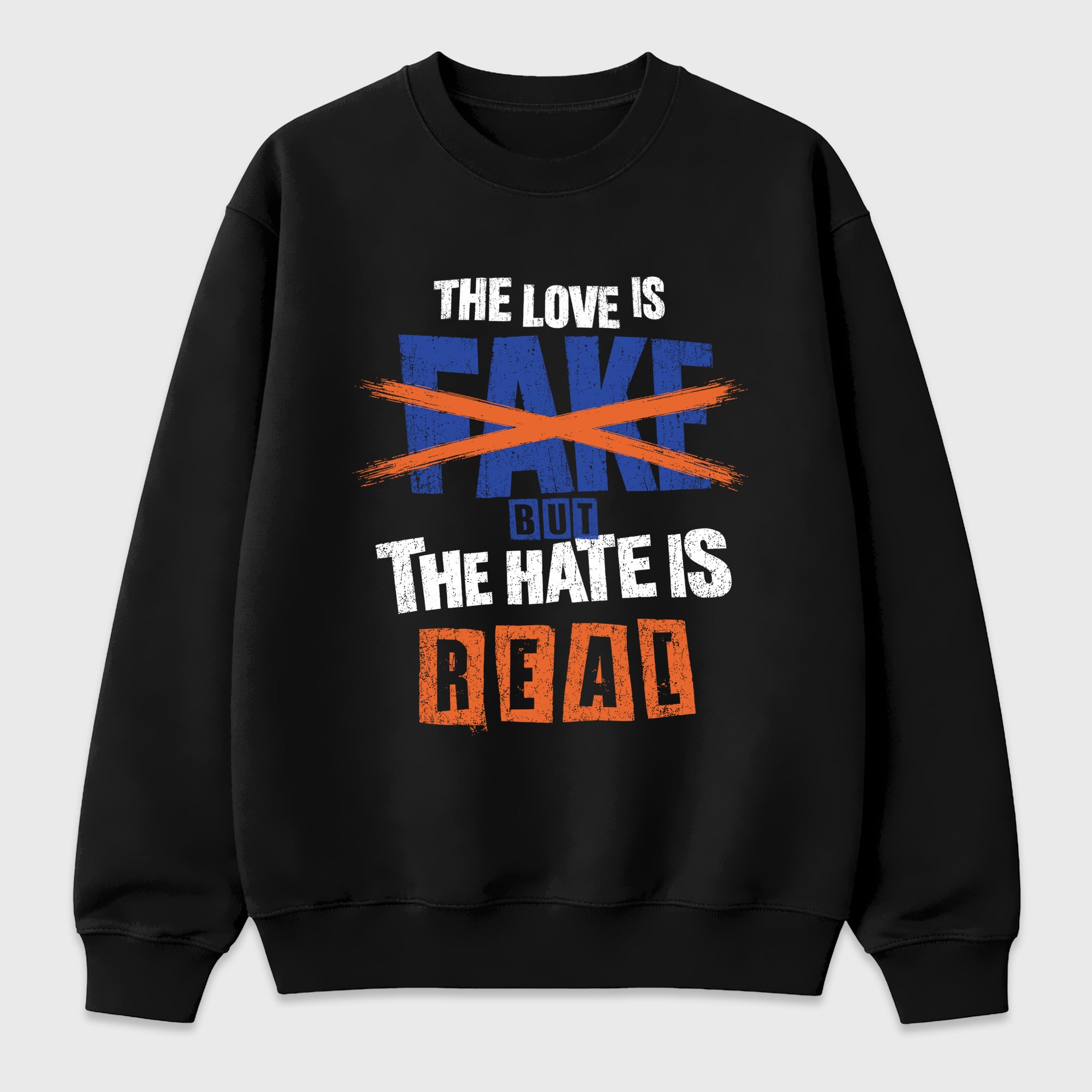 The Love is Fake But the Hate is Real Graphic T-Shirt featuring original streetwear artwork designed to match the Air Jordan 8 Knicks. Black 2 Graphic Tee.