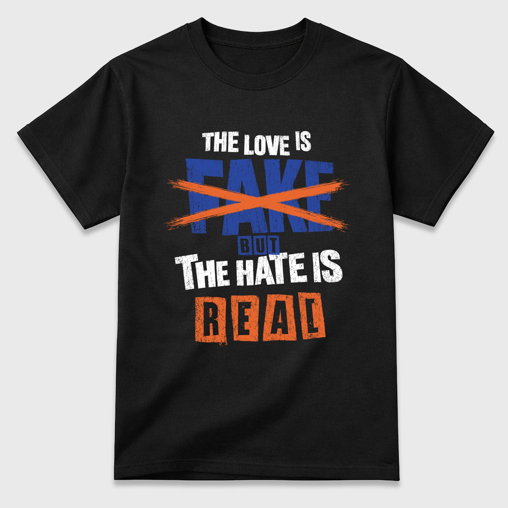The Love is Fake But the Hate is Real Graphic T-Shirt featuring original streetwear artwork designed to match the Air Jordan 8 Knicks. Black 2 Graphic T-Shirt.