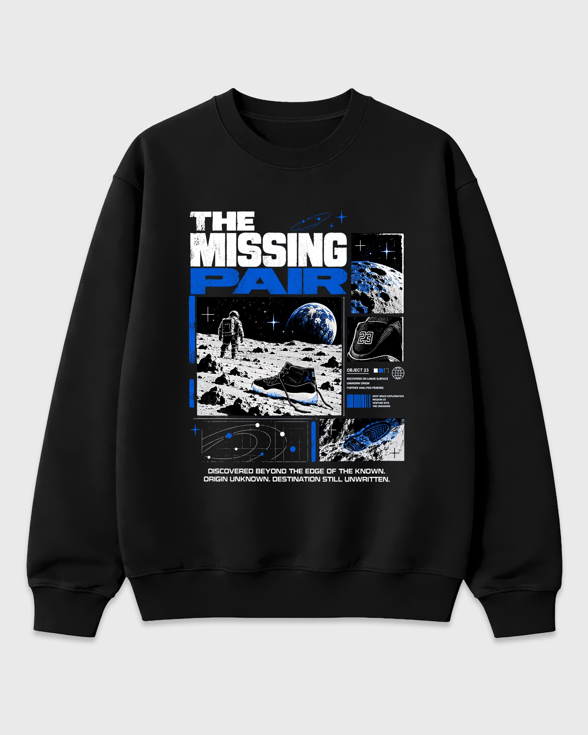 The Missing Pair Graphic T-Shirt featuring original streetwear artwork designed to match the Air Jordan 11 Retro Space Jam. Black 2 Graphic Tee.
