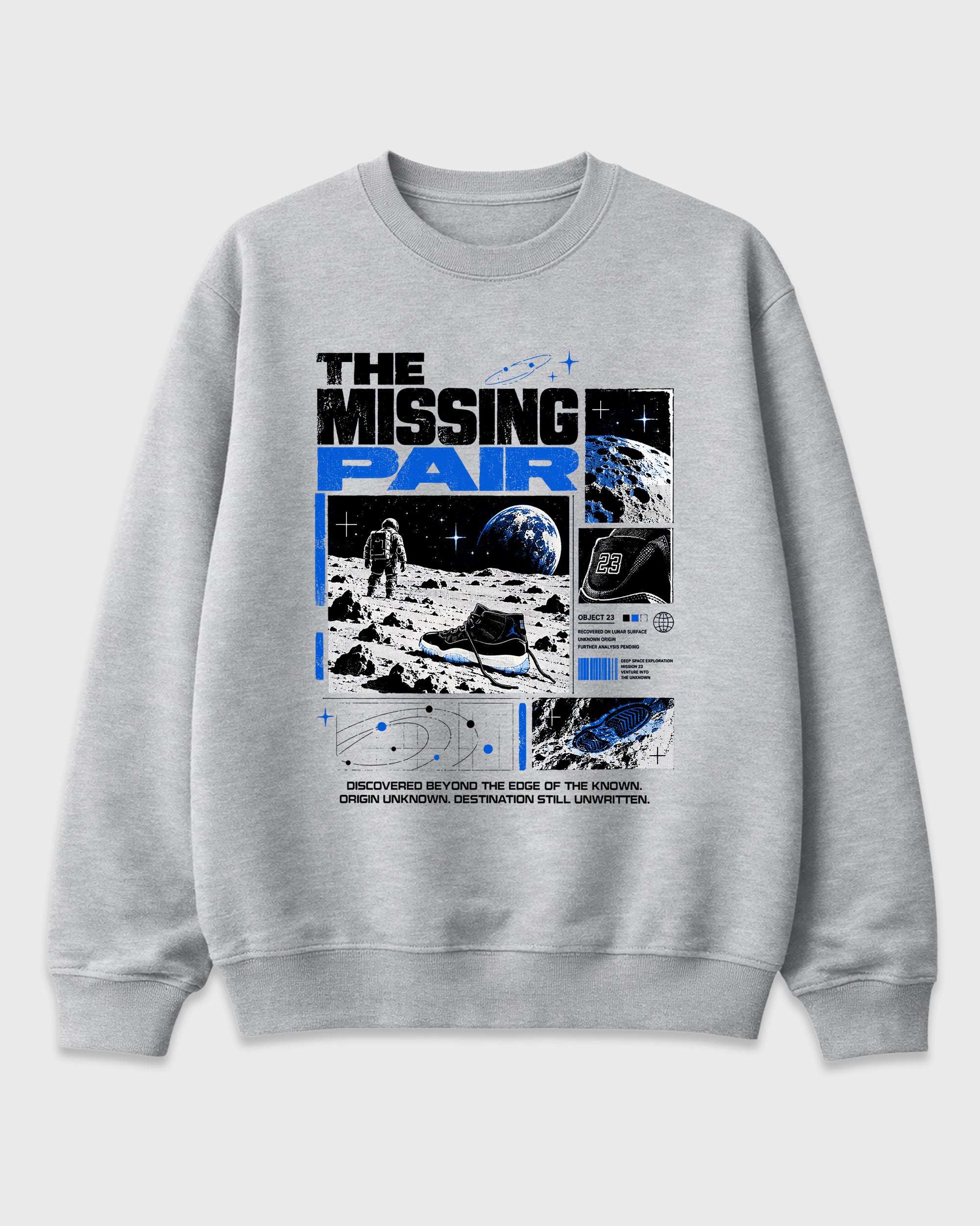 The Missing Pair Graphic T-Shirt featuring original streetwear artwork designed to match the Air Jordan 11 Retro Space Jam. Heather Grey 2 Graphic Tee.