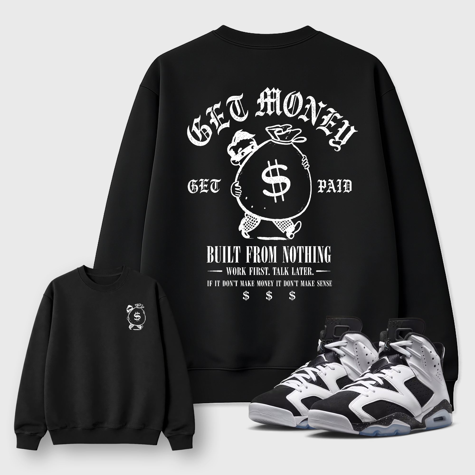 The Money Man Graphic T-Shirt featuring original streetwear artwork designed to match the . Black Graphic Tee.