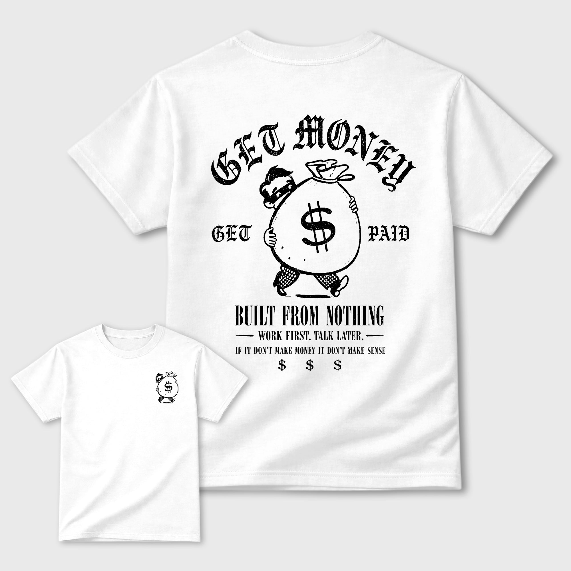 The Money Man Graphic T-Shirt featuring original streetwear artwork designed to match the . White Graphic T-Shirt.