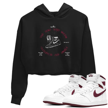1s Metallic Burgundy shirts to match jordans The Most Worn Shoes sneaker match tees Jordan 1 Retro High '85 OG Metallic Burgundy SNRT Sneaker Tees streetwear brand Black 1 crop tee