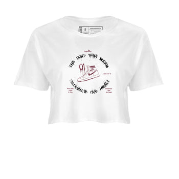 1s Metallic Burgundy shirts to match jordans The Most Worn Shoes sneaker match tees Jordan 1 Retro High '85 OG Metallic Burgundy SNRT Sneaker Tees streetwear brand White 2 crop tee