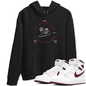 1s Metallic Burgundy shirts to match jordans The Most Worn Shoes sneaker match tees Jordan 1 Retro High '85 OG Metallic Burgundy SNRT Sneaker Tees streetwear brand Black 1 unisex cotton tee