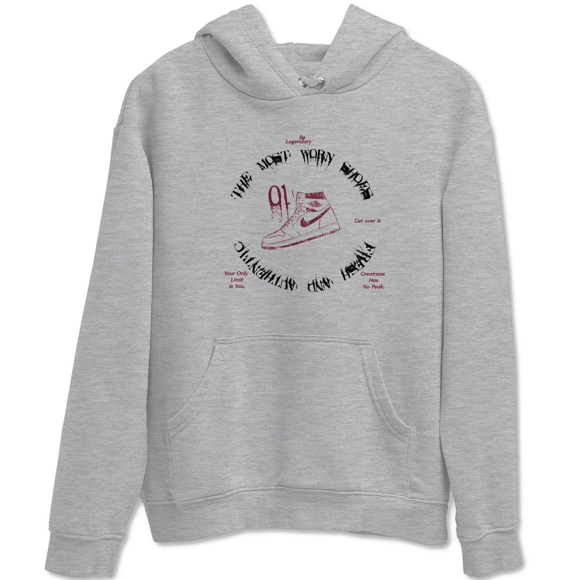 1s Metallic Burgundy shirts to match jordans The Most Worn Shoes sneaker match tees Jordan 1 Retro High '85 OG Metallic Burgundy SNRT Sneaker Tees streetwear brand Heather Grey 2 unisex cotton tee