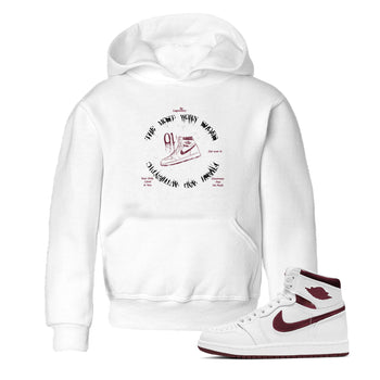 1s Metallic Burgundy shirts to match jordans The Most Worn Shoes sneaker match tees Jordan 1 Retro High '85 OG Metallic Burgundy SNRT Sneaker Tees streetwear brand Baby and Youth White 1 cotton tee