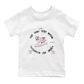 1s Metallic Burgundy shirts to match jordans The Most Worn Shoes sneaker match tees Jordan 1 Retro High '85 OG Metallic Burgundy SNRT Sneaker Tees streetwear brand Baby and Youth White 2 cotton tee