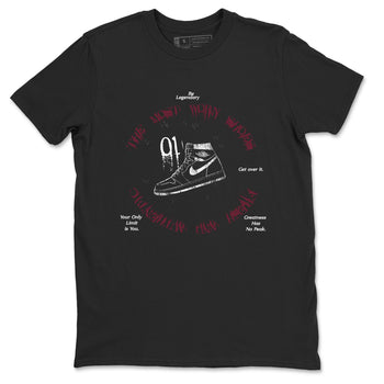 1s Metallic Burgundy shirts to match jordans The Most Worn Shoes sneaker match tees Jordan 1 Retro High '85 OG Metallic Burgundy SNRT Sneaker Tees streetwear brand Black 2 unisex cotton tee