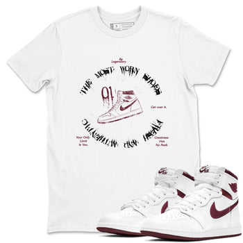 1s Metallic Burgundy shirts to match jordans The Most Worn Shoes sneaker match tees Jordan 1 Retro High '85 OG Metallic Burgundy SNRT Sneaker Tees streetwear brand White 1 unisex cotton tee