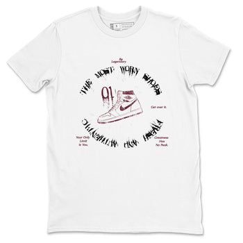 1s Metallic Burgundy shirts to match jordans The Most Worn Shoes sneaker match tees Jordan 1 Retro High '85 OG Metallic Burgundy SNRT Sneaker Tees streetwear brand White 2 unisex cotton tee