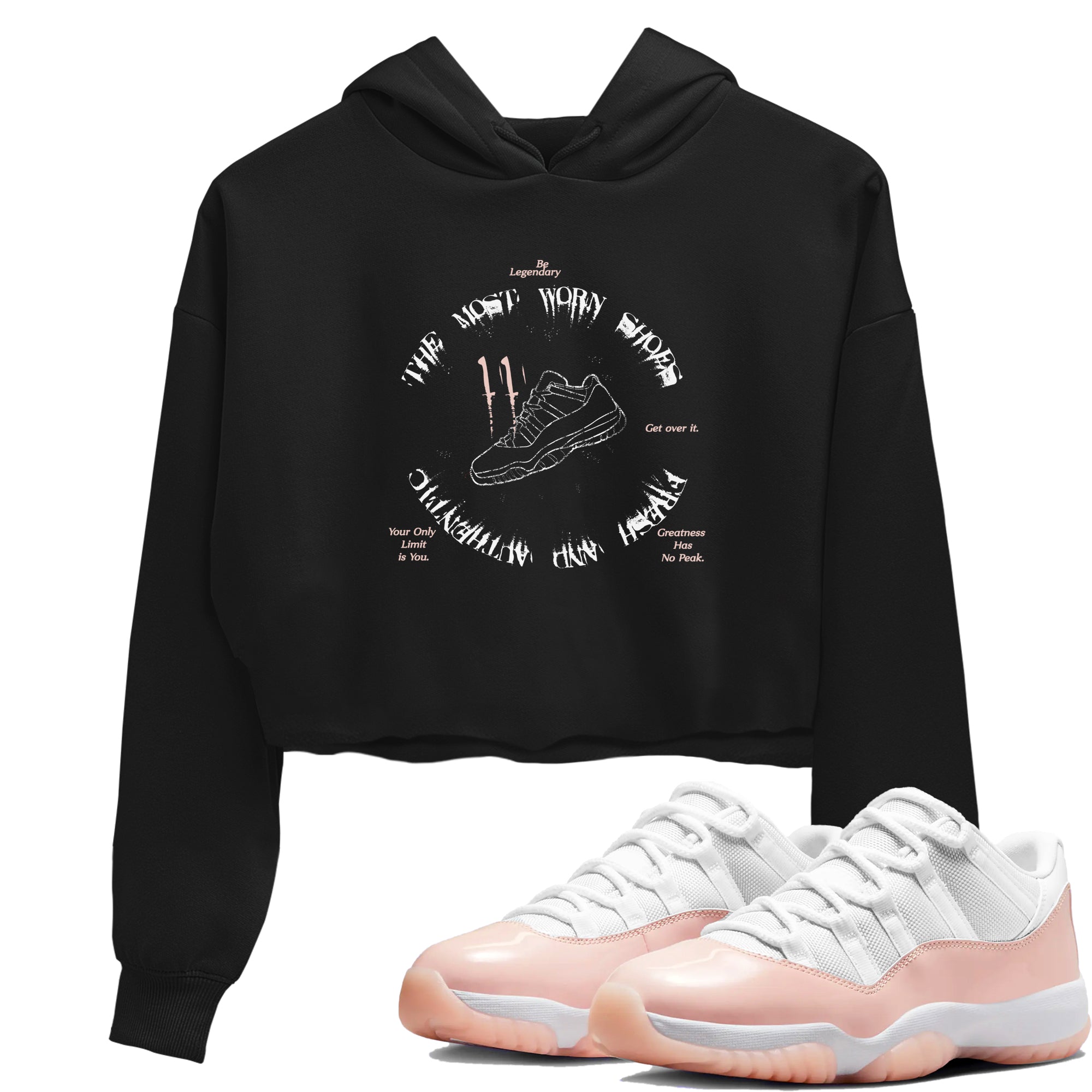 11s Legend Pink shirts to match jordans The Most Worn Shoes sneaker match tees Air Jordan 11 Legend Pink SNRT Sneaker Tees streetwear brand Black 1 crop tee