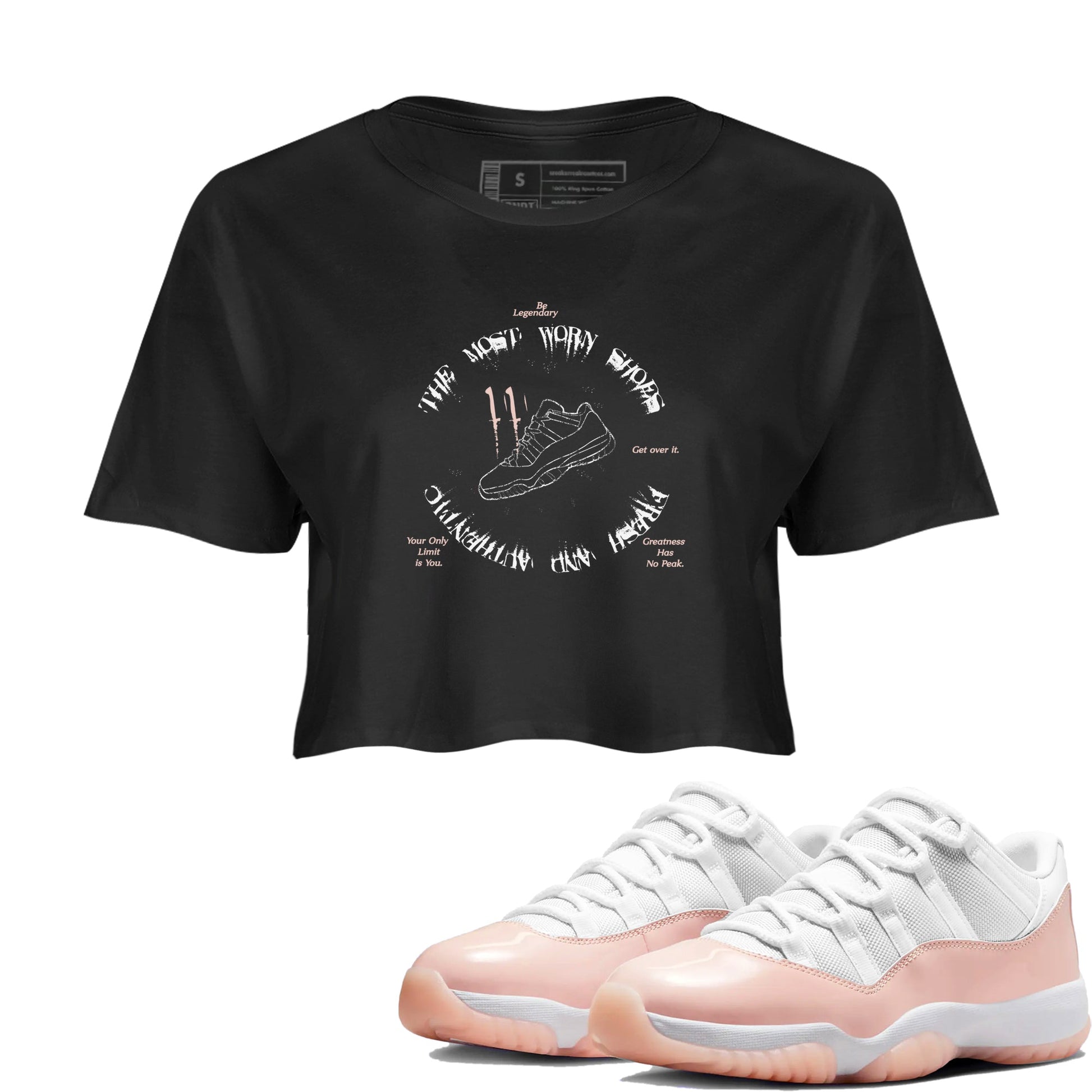 11s Legend Pink shirts to match jordans The Most Worn Shoes sneaker match tees Air Jordan 11 Legend Pink SNRT Sneaker Tees streetwear brand Black 1 crop tee