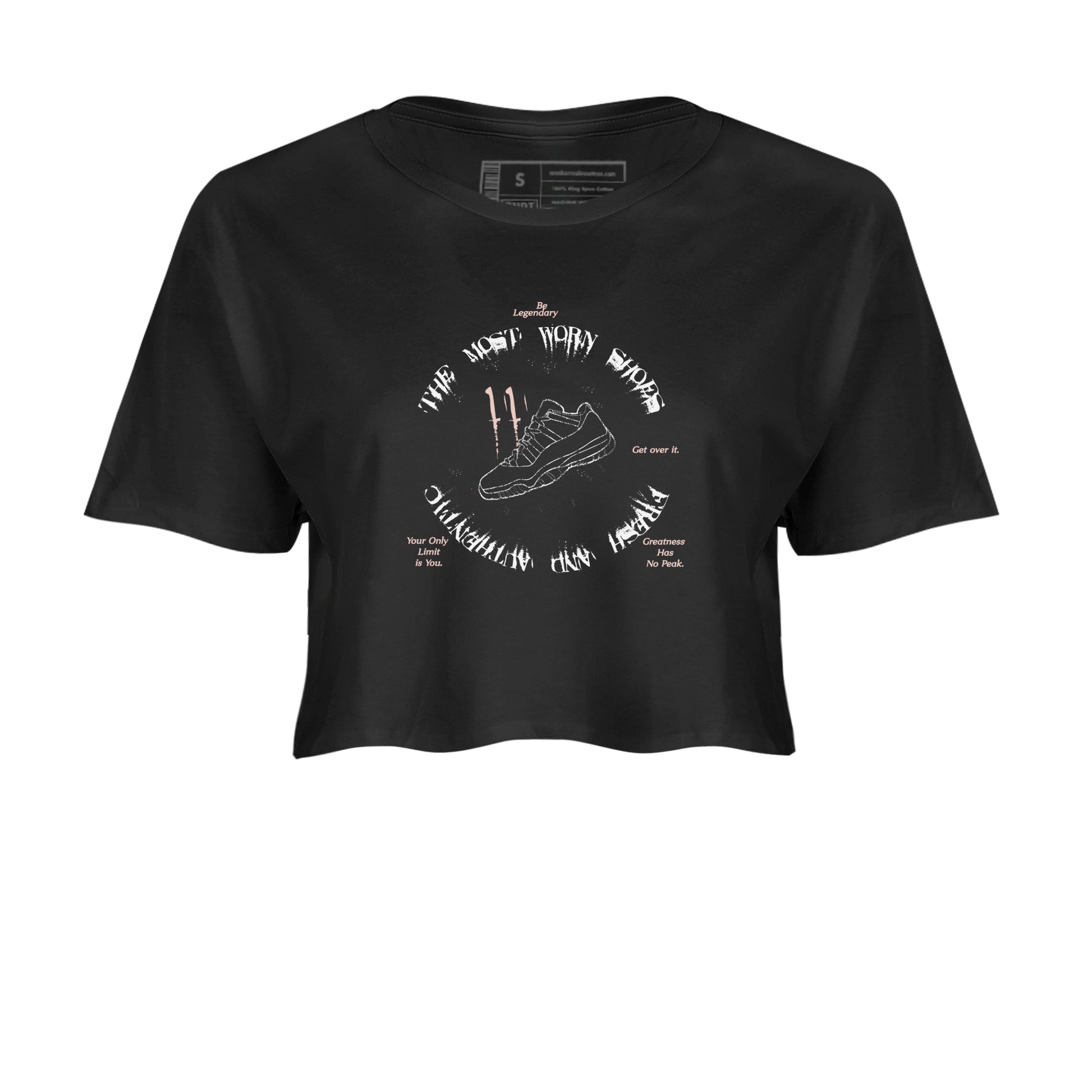 11s Legend Pink shirts to match jordans The Most Worn Shoes sneaker match tees Air Jordan 11 Legend Pink SNRT Sneaker Tees streetwear brand Black 2 crop tee
