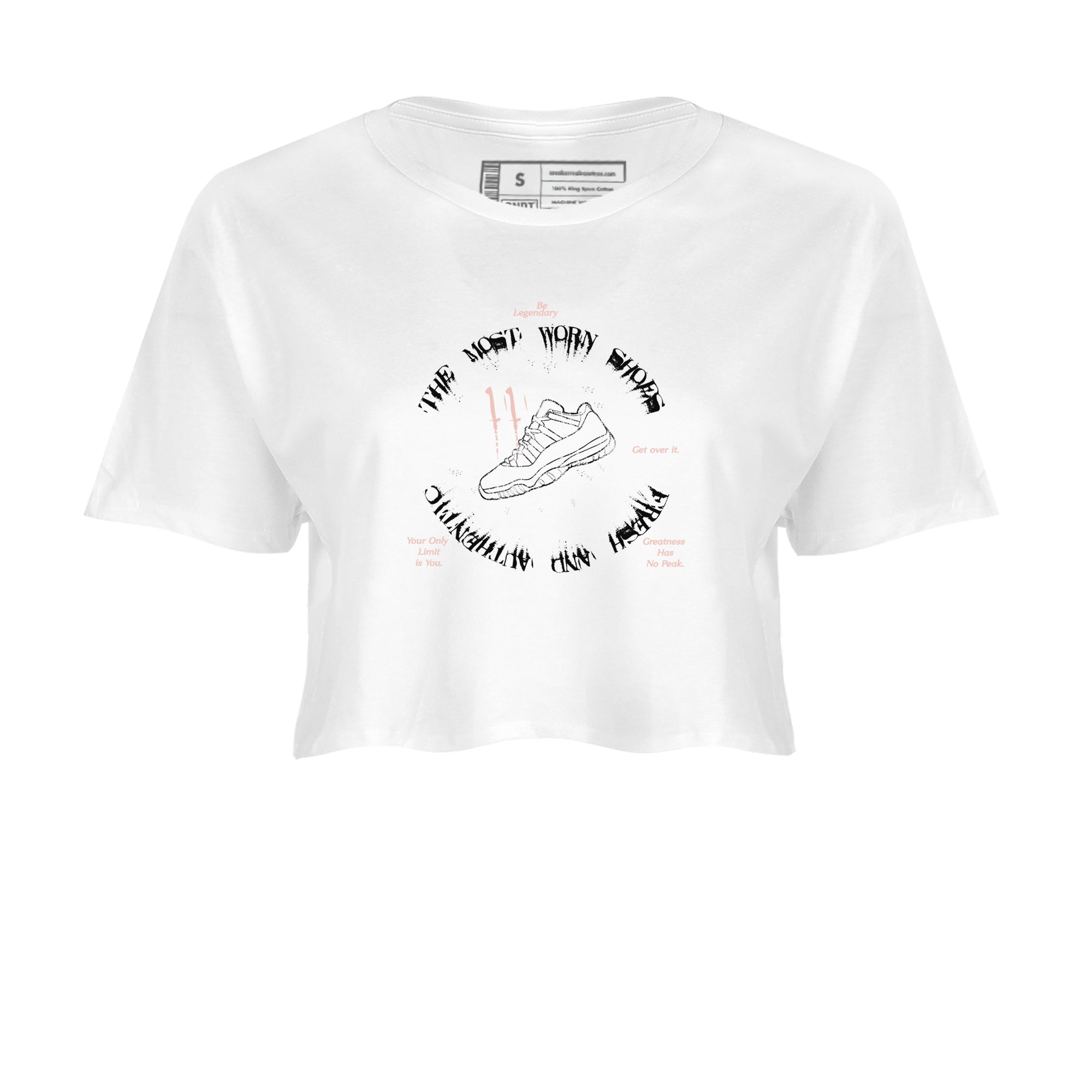 11s Legend Pink shirts to match jordans The Most Worn Shoes sneaker match tees Air Jordan 11 Legend Pink SNRT Sneaker Tees streetwear brand White 2 crop tee
