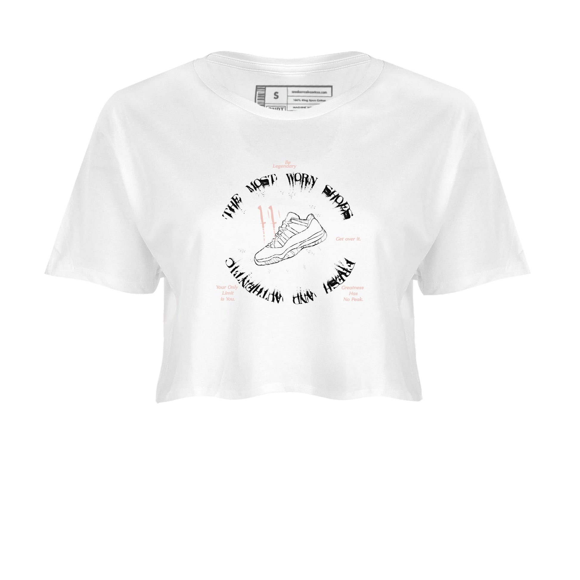 11s Legend Pink shirts to match jordans The Most Worn Shoes sneaker match tees Air Jordan 11 Legend Pink SNRT Sneaker Tees streetwear brand White 2 crop tee