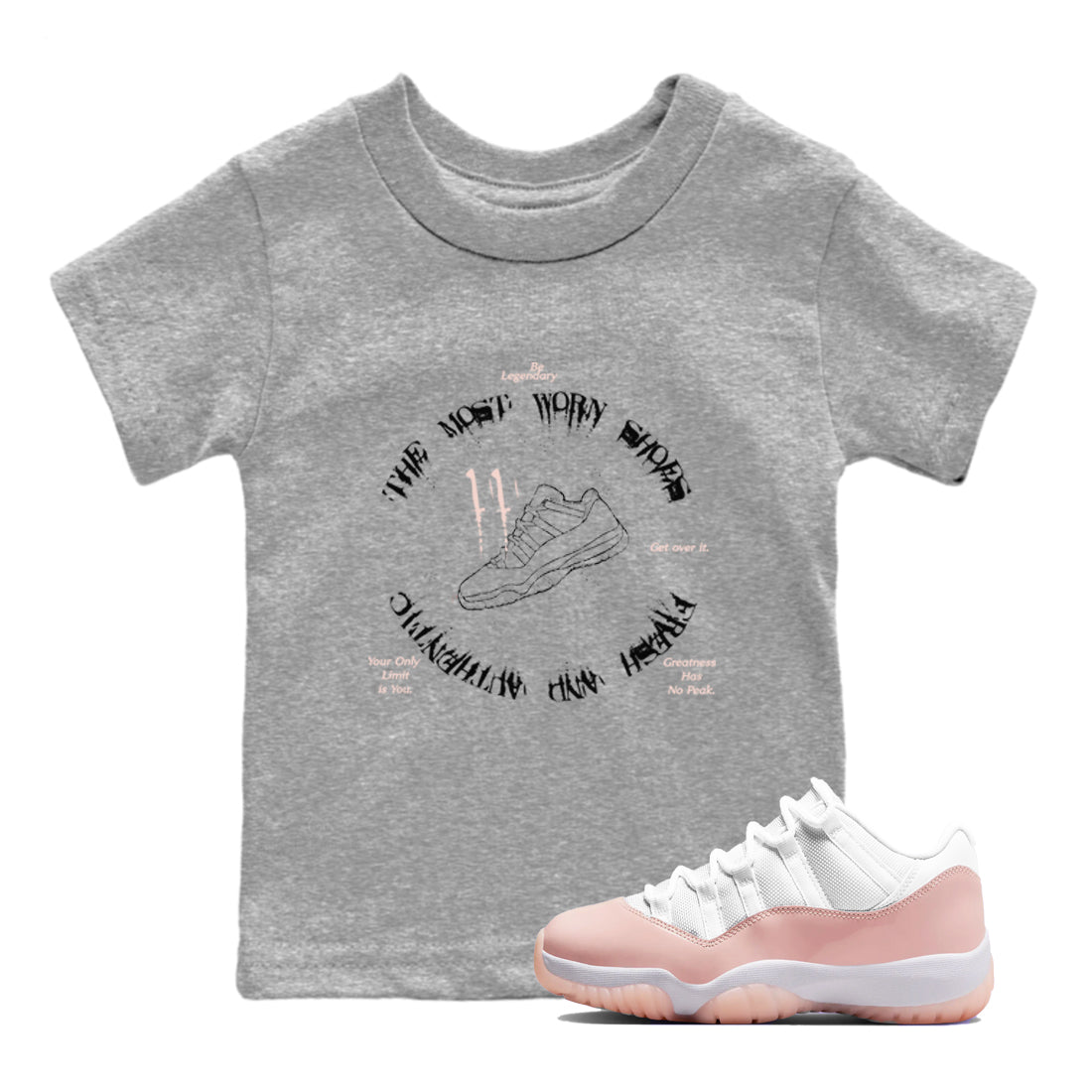 11s Legend Pink shirts to match jordans The Most Worn Shoes sneaker match tees Air Jordan 11 Legend Pink SNRT Sneaker Tees streetwear brand Baby and Youth Heather Grey 1 cotton tee