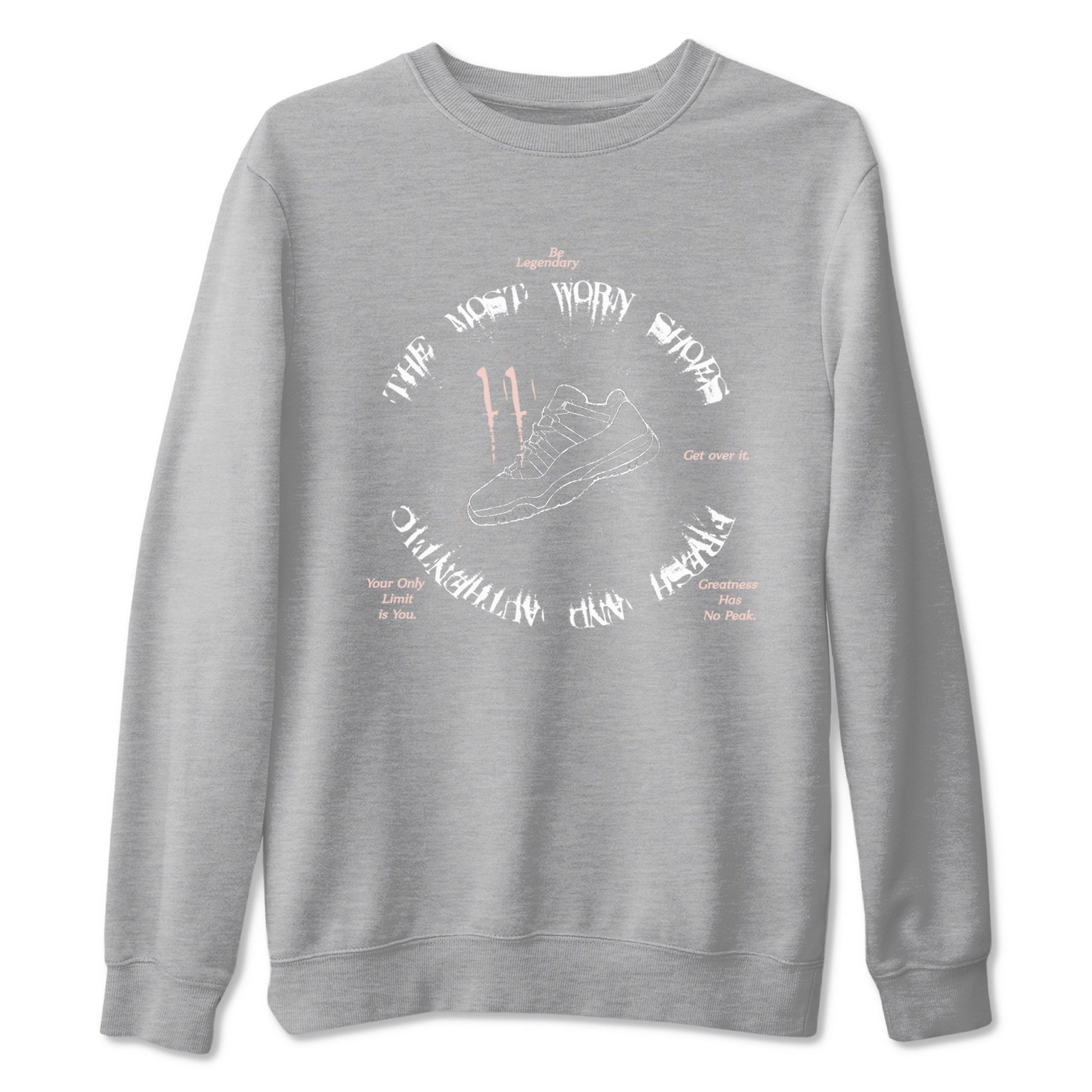 11s Legend Pink shirts to match jordans The Most Worn Shoes sneaker match tees Air Jordan 11 Legend Pink SNRT Sneaker Tees streetwear brand Heather Grey 2 unisex cotton tee