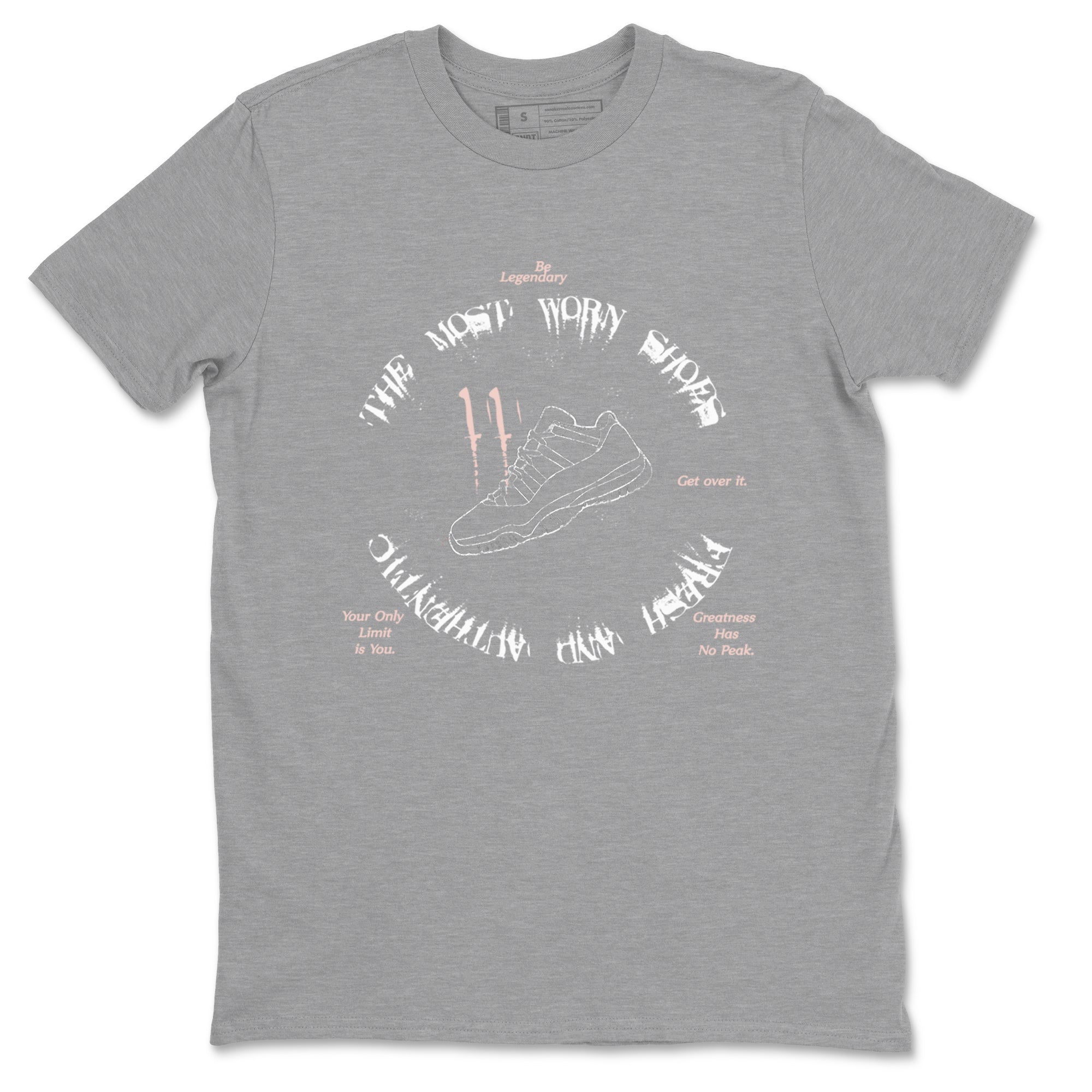 11s Legend Pink shirts to match jordans The Most Worn Shoes sneaker match tees Air Jordan 11 Legend Pink SNRT Sneaker Tees streetwear brand Heather Grey 2 unisex cotton tee